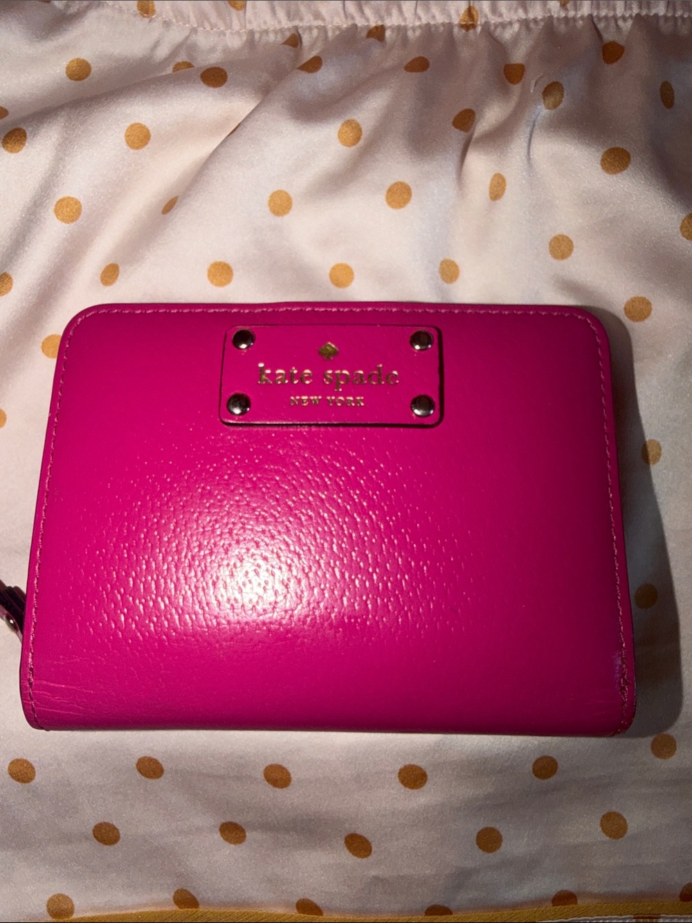 kate spade Bright Pink Leather Zip Wallet with Gold Plaque